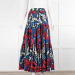 La Double J Blue Red Cream Floral Print Cotton Maxi Skirt