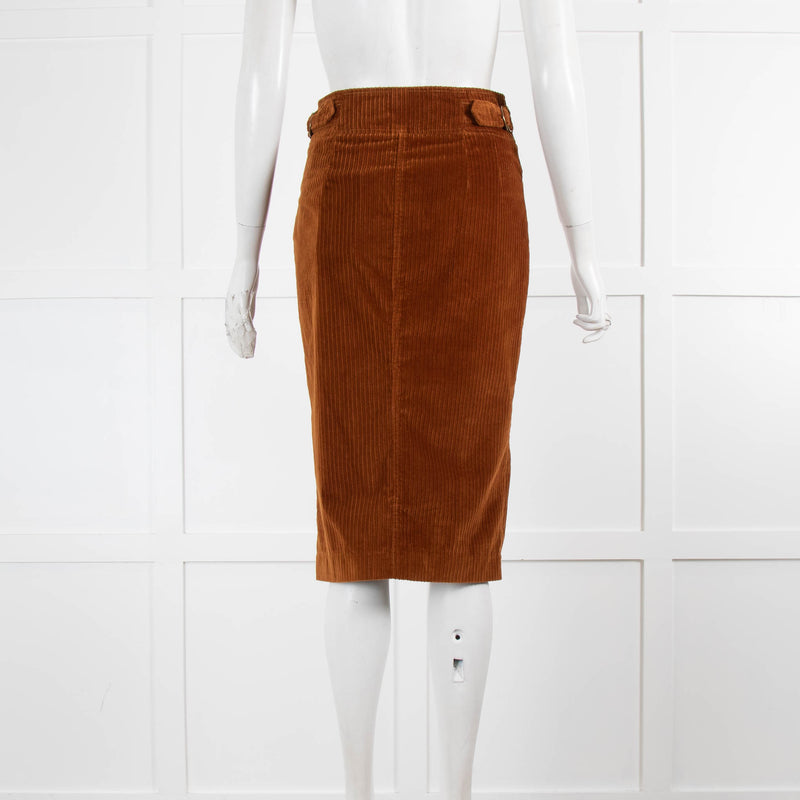 True Royal Mustard Brown Corduroy Pencil Skirt