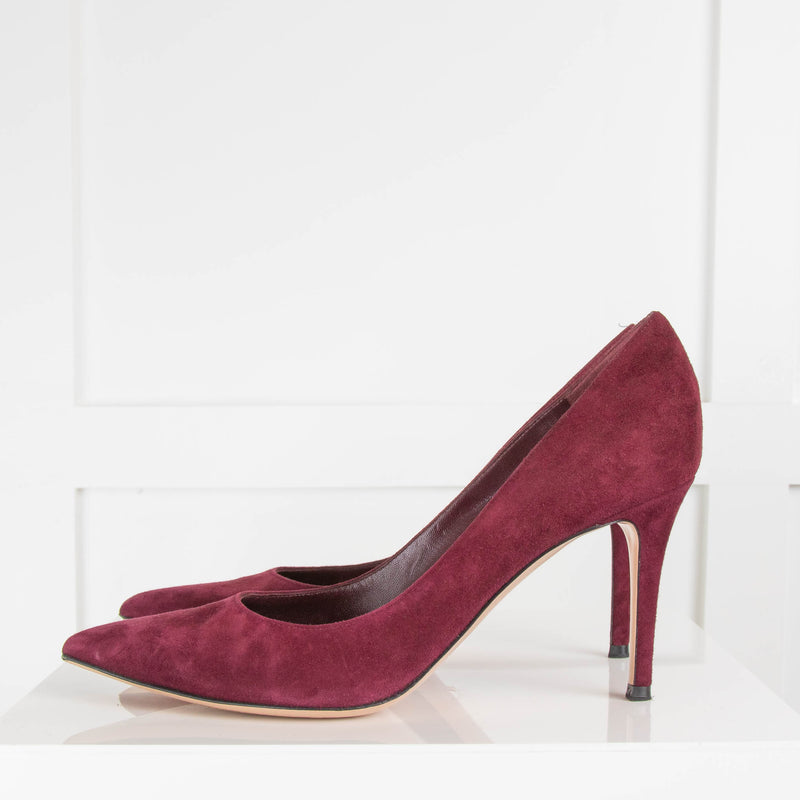 Gianvito Rossi Burgundy Suede Pointed Court Shoe