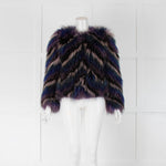 Isabel Marant Blue Multicolour Cropped Fur Jacket