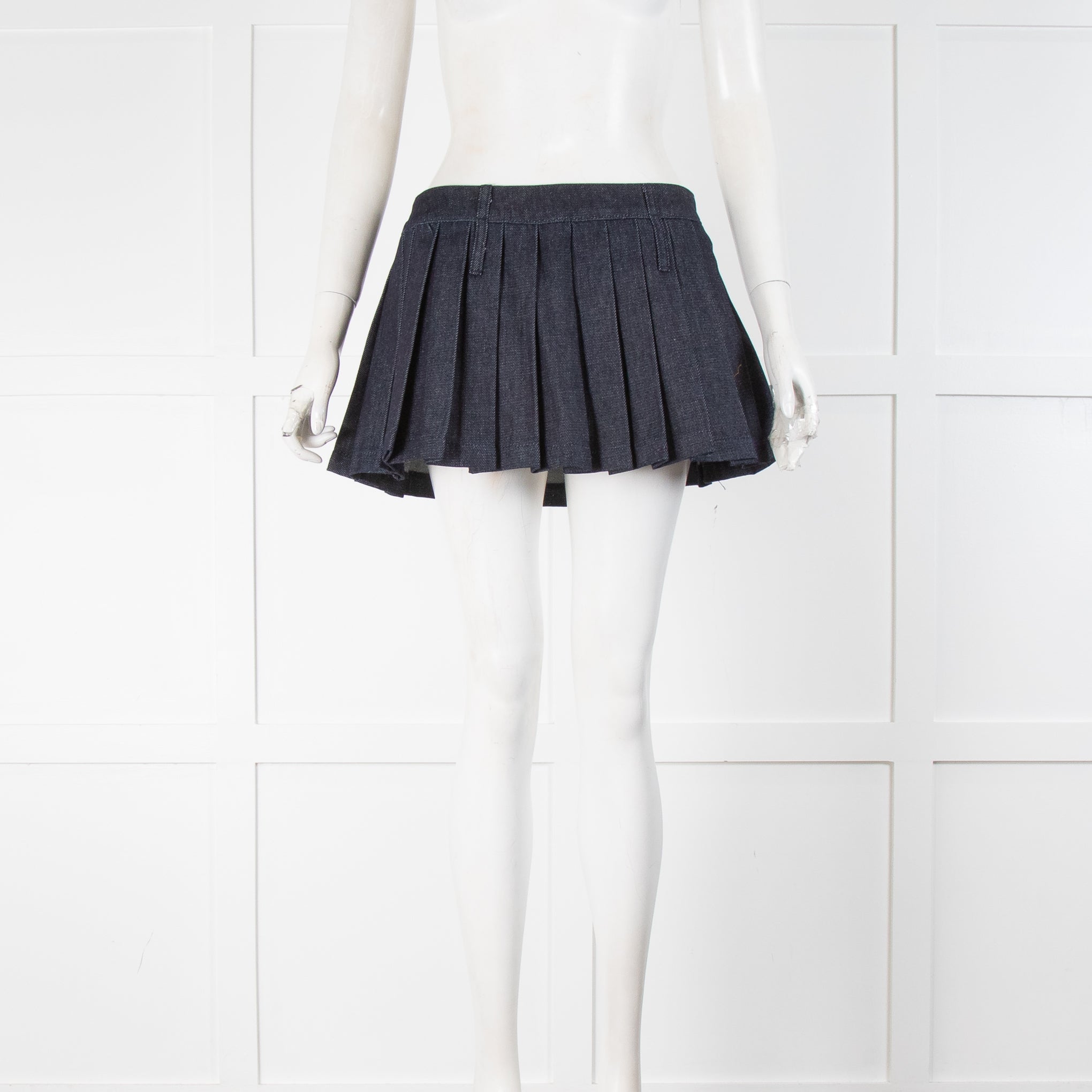 【WONDER WONDER】Fit Embo Back Banding Denim Pleated Mini SK Pleated Mini Denim quality Skirt