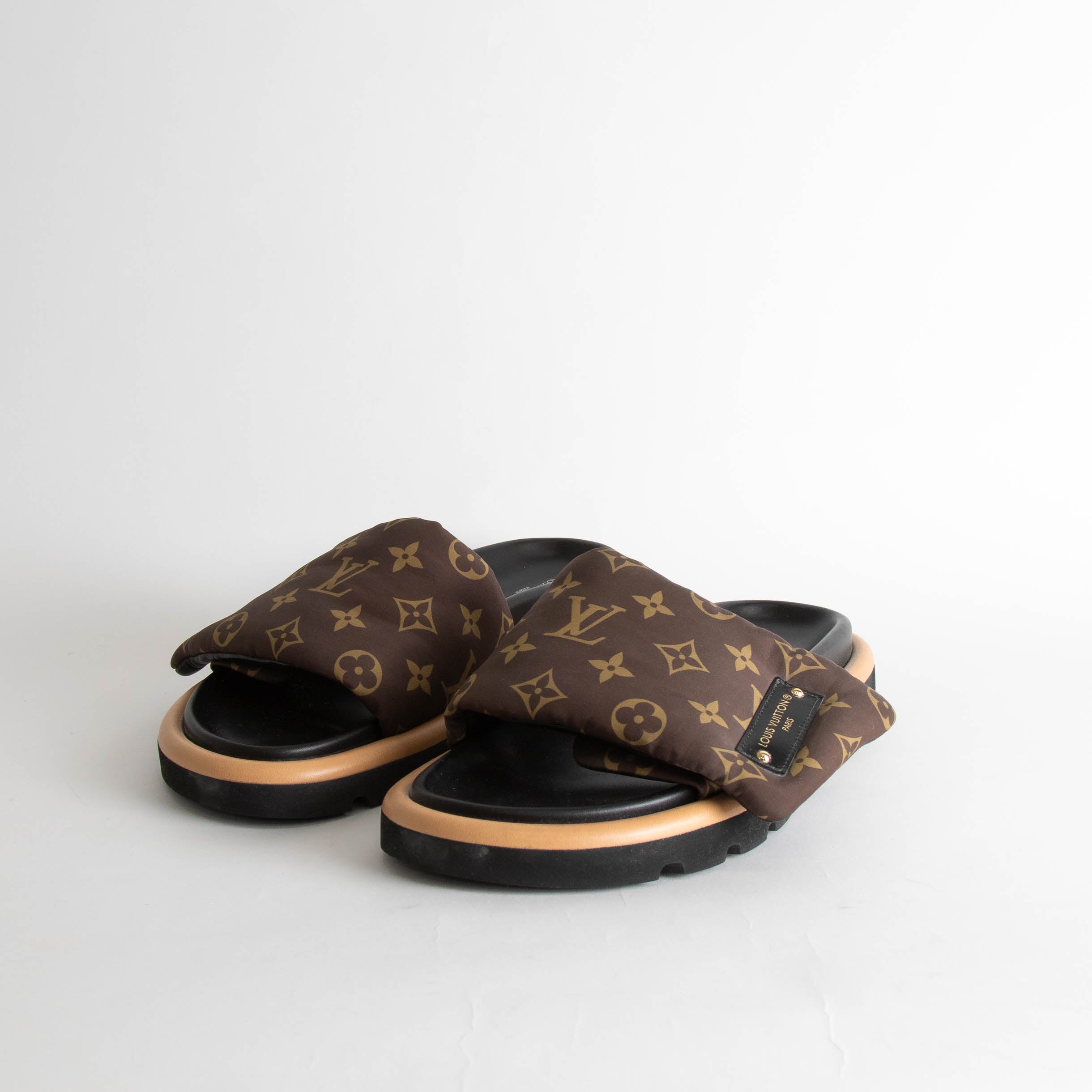 Brown Louis Vuitton Slides With Patches Louis Vuitton Brown Slides