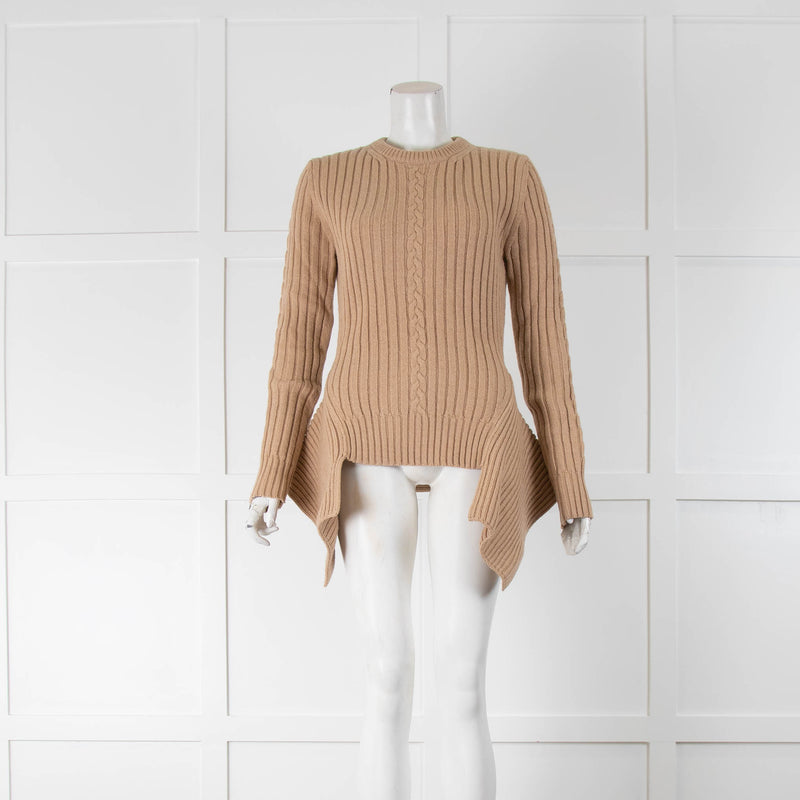 Alexander McQueen Camel Cable Knit Asymetric  Jumper