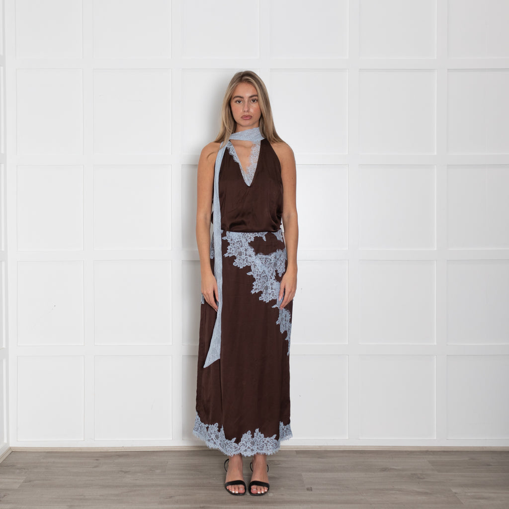 Never Fully Dressed Brown Maxi Skirt With Blue Lace Trim – Phoenix Style