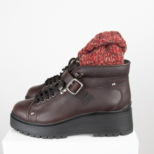 Miu Miu Brown Sock-Style Lace-Up Ankle Boots