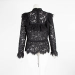 Ganni Black Lace Frill with Waist Tie Blouse