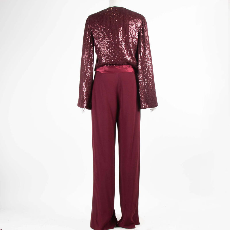 Jenny Packham Burgundy Trousers And Sequin Wrap Top