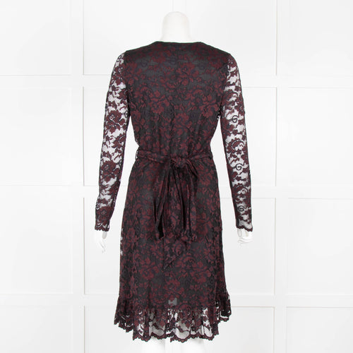 Ganni Black Burgundy  Lace Long Sleeve Dress