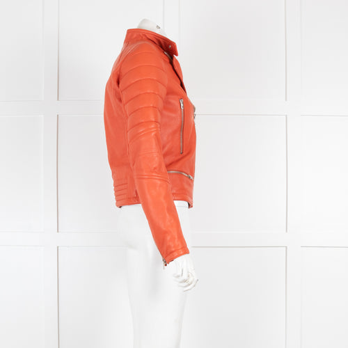Joseph Orange Leather Biker Jacket