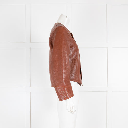Joseph Textured Tan Leather Collarless Jacket