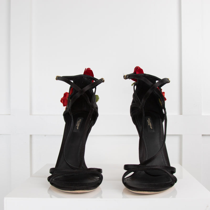 Dolce & Gabbana Black Satin Flower Climber Heels