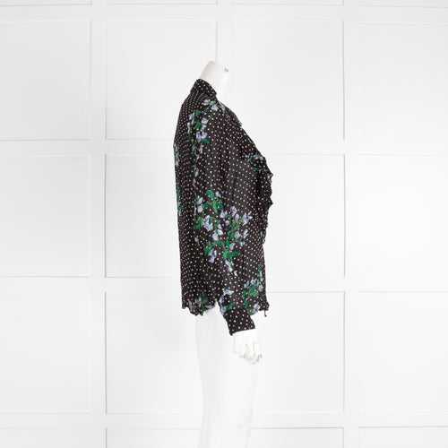 Ganni Black Shirt with White Dots and Floral