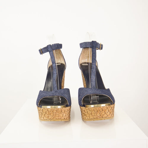 Jimmy Choo Blue Denim Wedge Sandals