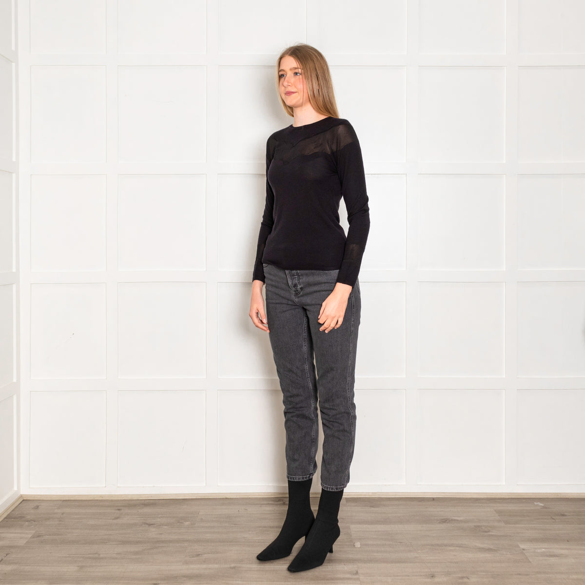 Christian Dior Black Cashmere Silk Net Detail Fine Knit Jumper