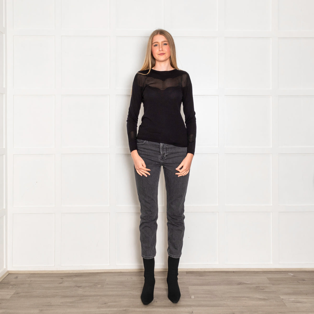 Christian Dior Black Cashmere Silk Net Detail Fine Knit Jumper
