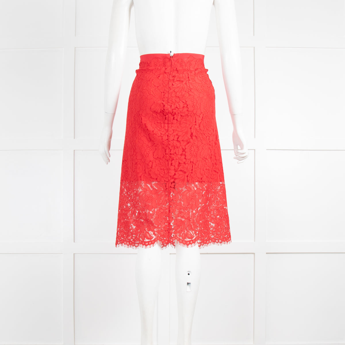 Diane Von Furstenberg Red Lace Glimmer Pencil Skirt