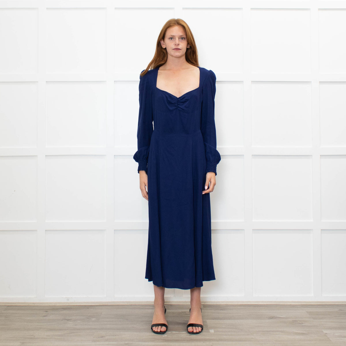 Reformation Blue Maxi Dress With Gathered Long Sleeves