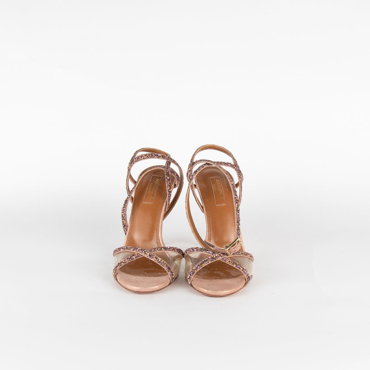 Aquazzura Rose Pink Glitter Heeled Sandals