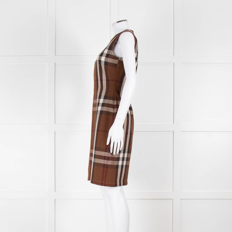 Burberry Brown Logo Wool Sleeveless Shift Dress