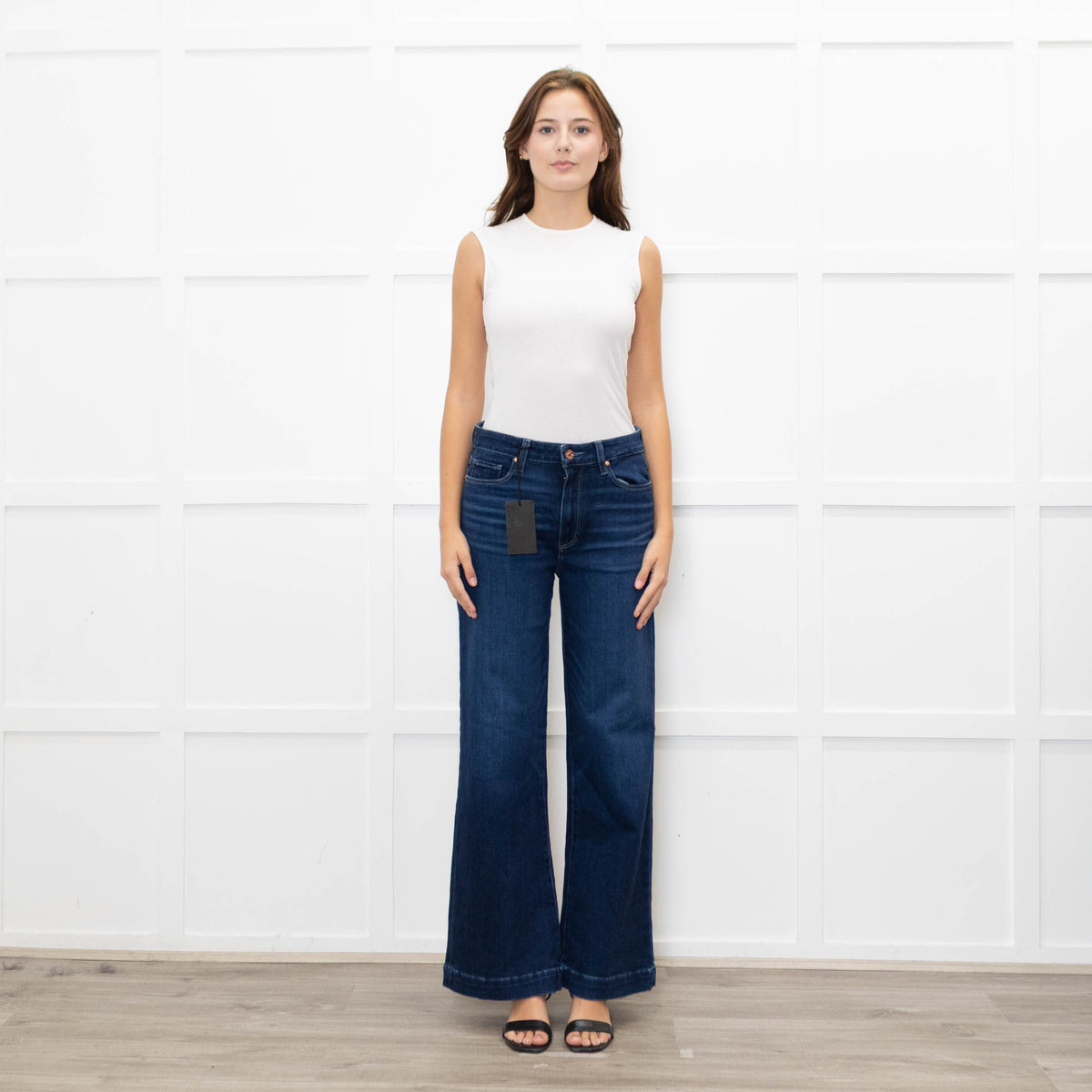 Paige Dark Blue Leenah Wide Leg Jeans