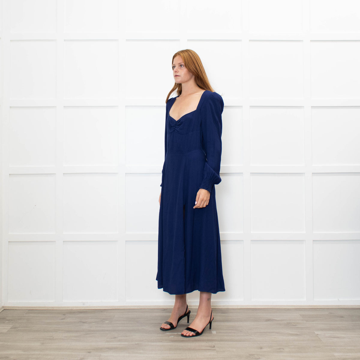 Reformation Blue Maxi Dress With Gathered Long Sleeves
