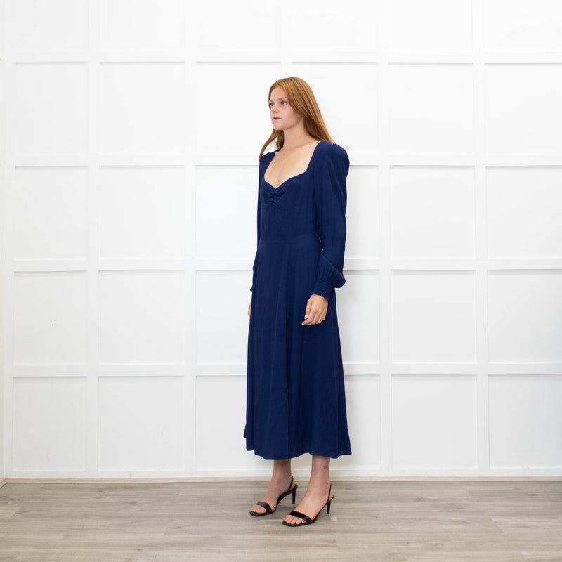 Reformation Blue Maxi Dress With Gathered Long Sleeves