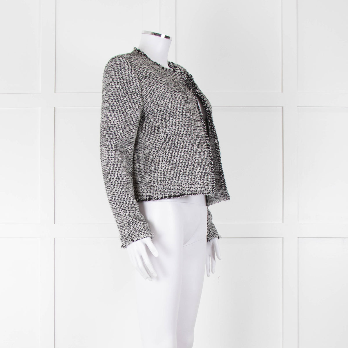 Iro Black White Tweedy Woven Fringe Jacket