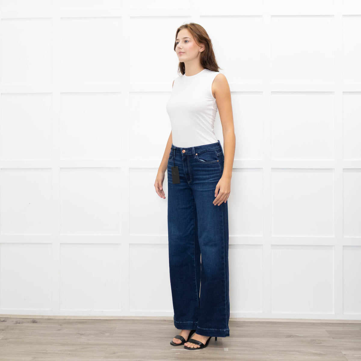 Paige Dark Blue Leenah Wide Leg Jeans