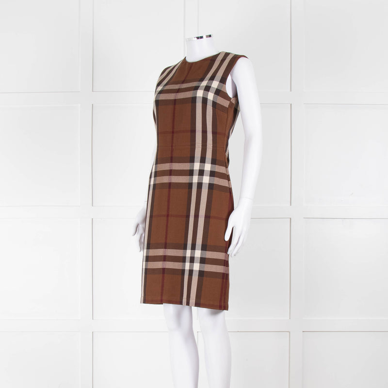 Burberry Brown Logo Wool Sleeveless Shift Dress