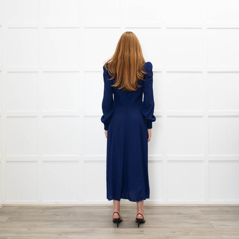 Reformation Blue Maxi Dress With Gathered Long Sleeves