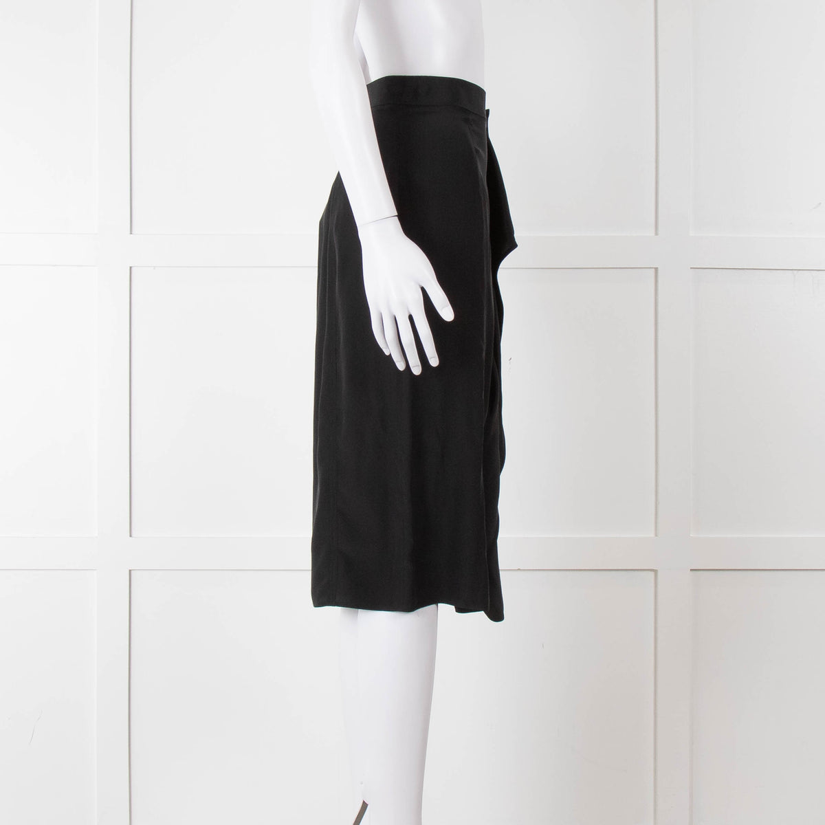 Yves Saint Laurent Black Silk Frill Detail Pencil Skirt