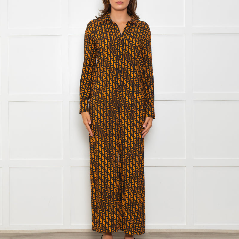 Jucca Navy Orange Geometric Link Printed Collared Playsuit