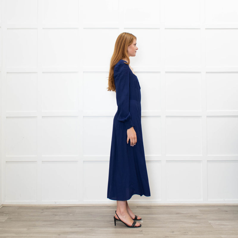 Reformation Blue Maxi Dress With Gathered Long Sleeves