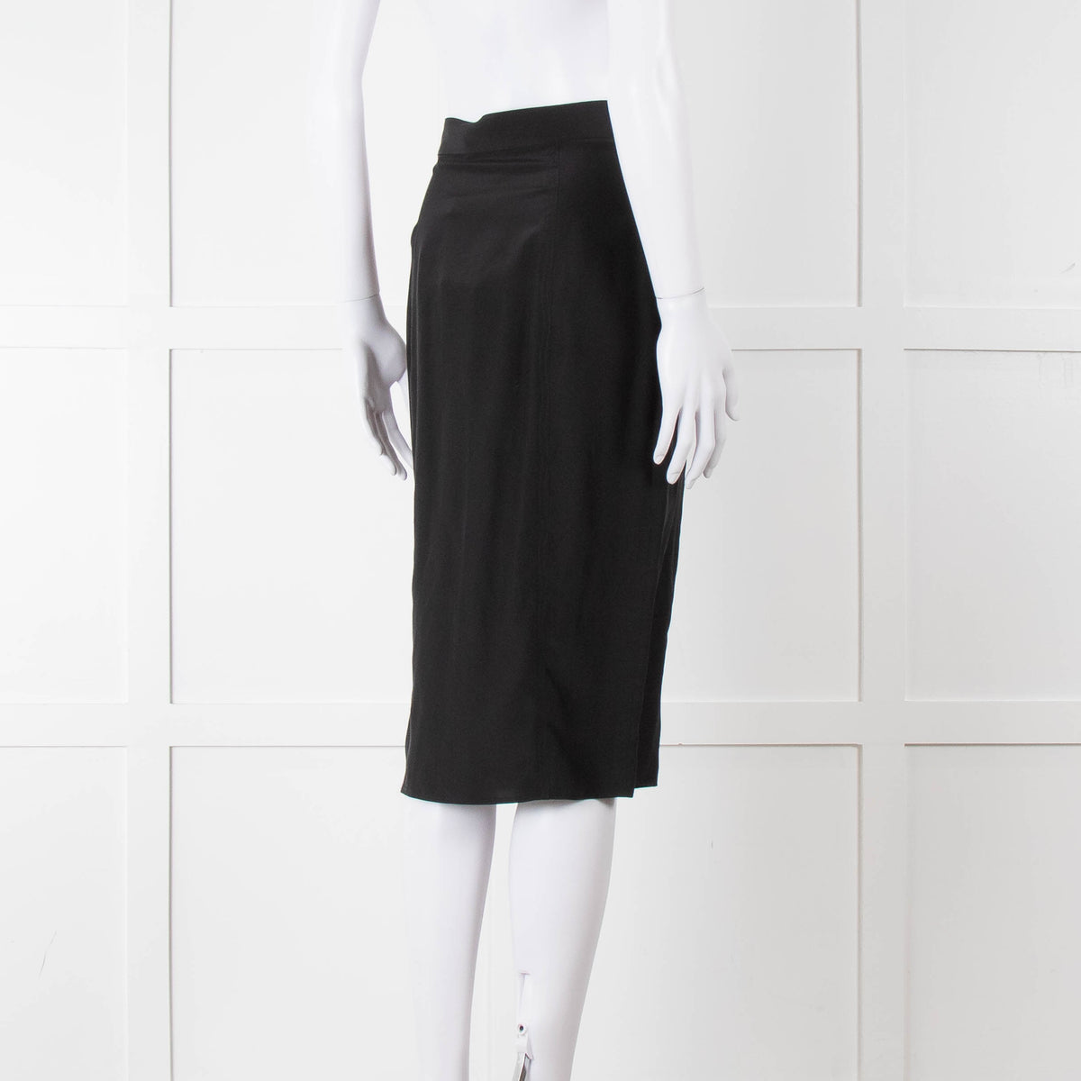 Yves Saint Laurent Black Silk Frill Detail Pencil Skirt