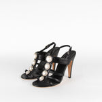 Chanel Black Faux Pearl Embellished Slingback Sandals