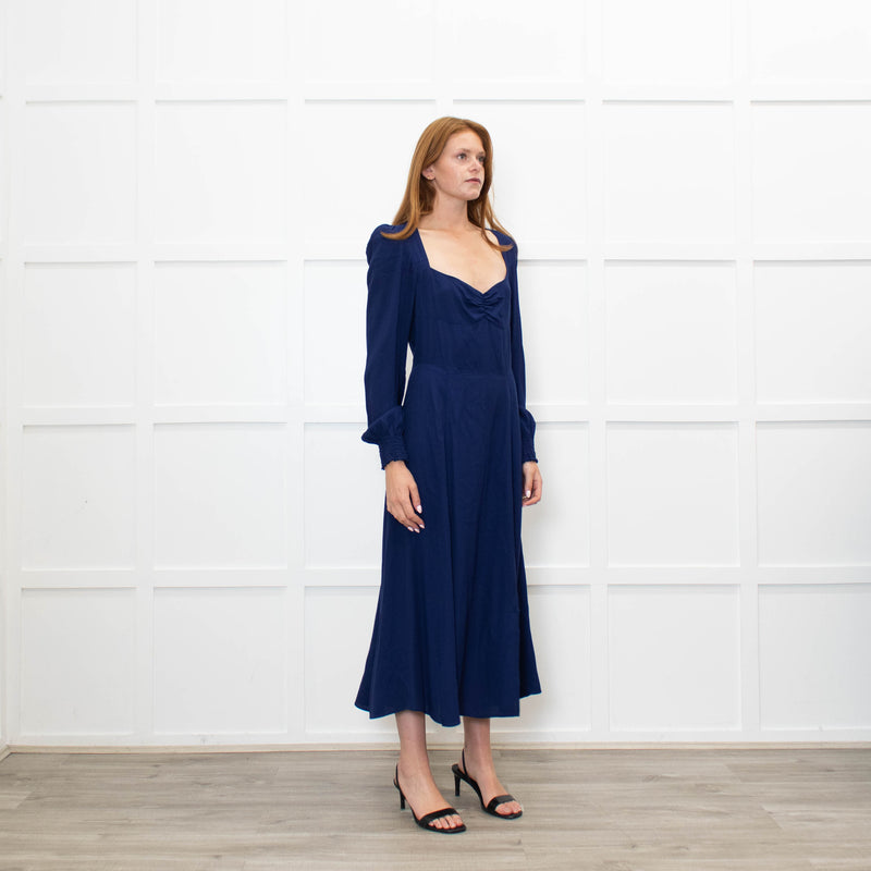 Reformation Blue Maxi Dress With Gathered Long Sleeves
