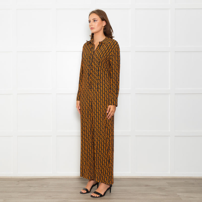 Jucca Navy Orange Geometric Link Printed Collared Playsuit