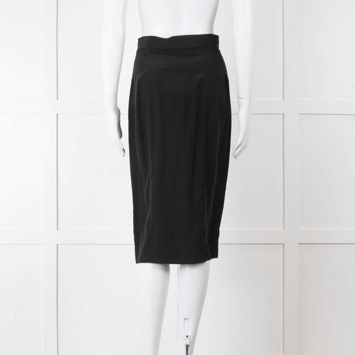 Yves Saint Laurent Black Silk Frill Detail Pencil Skirt