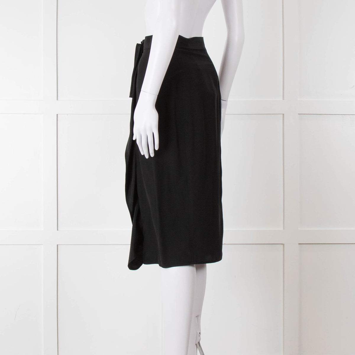 Yves Saint Laurent Black Silk Frill Detail Pencil Skirt