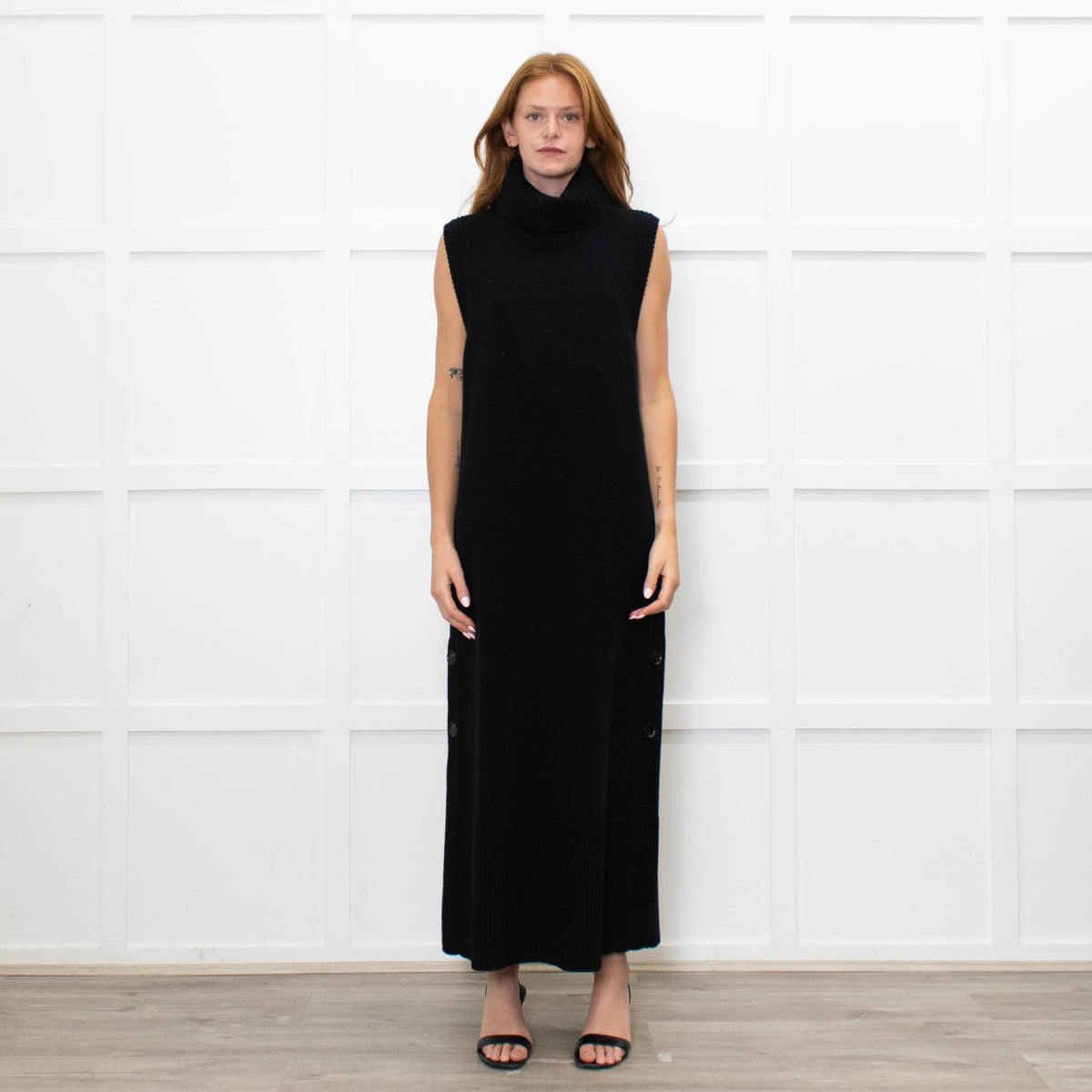Me + Em Black Knitted Midi Dress with Detachable Neck