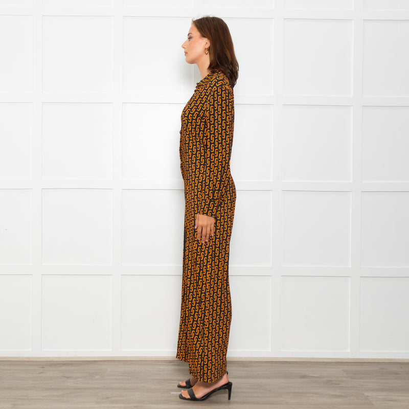 Jucca Navy Orange Geometric Link Printed Collared Playsuit