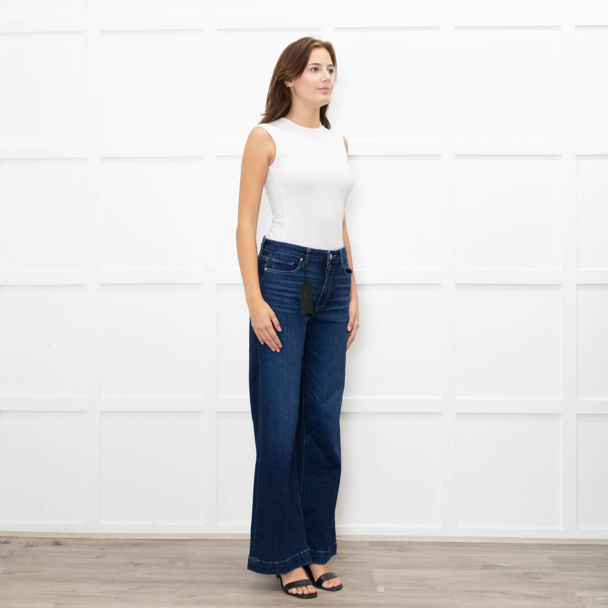 Paige Dark Blue Leenah Wide Leg Jeans