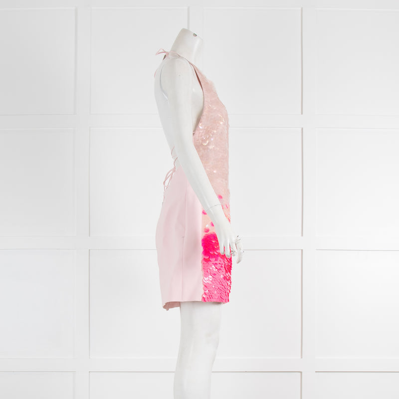 David Koma Neon Pink Gradient Paillettes Front Embellished Mini Dress