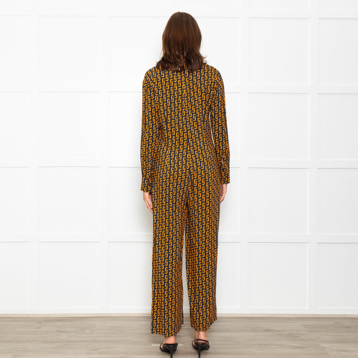 Jucca Navy Orange Geometric Link Printed Collared Playsuit