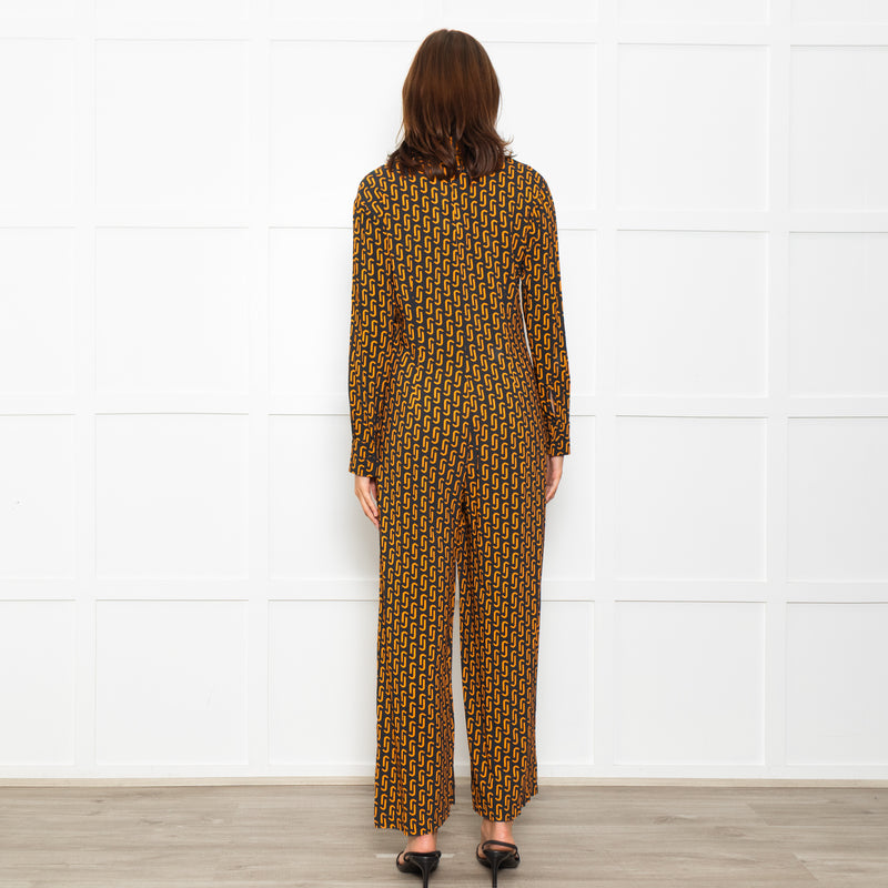 Jucca Navy Orange Geometric Link Printed Collared Playsuit