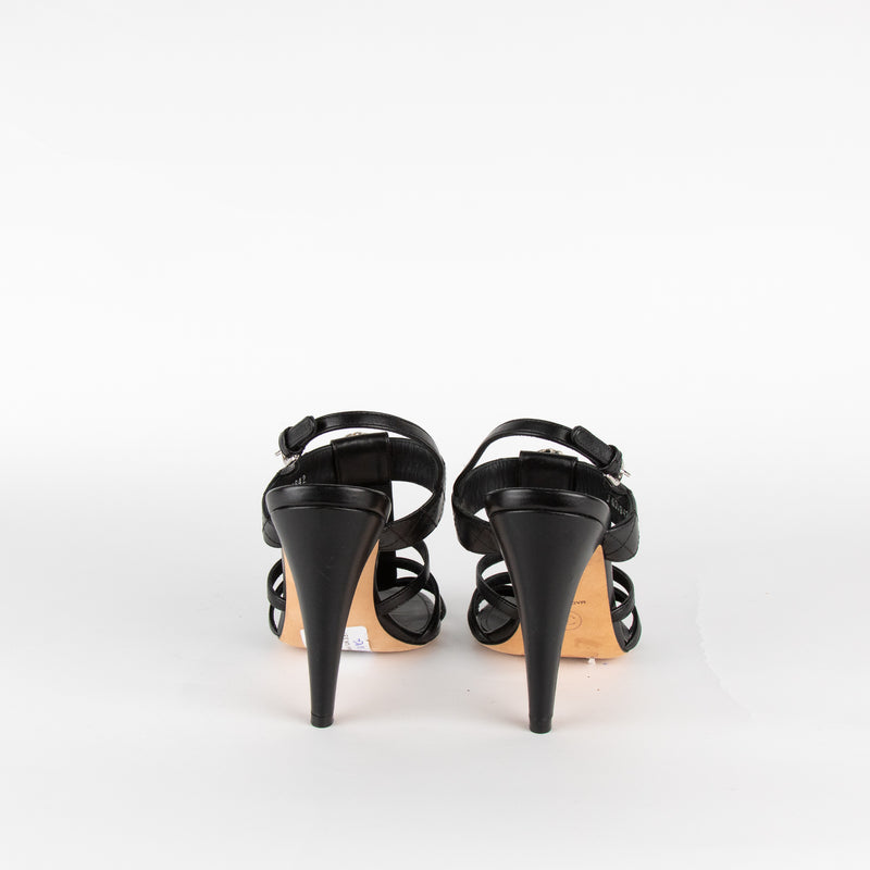 Chanel Black Faux Pearl Embellished Slingback Sandals