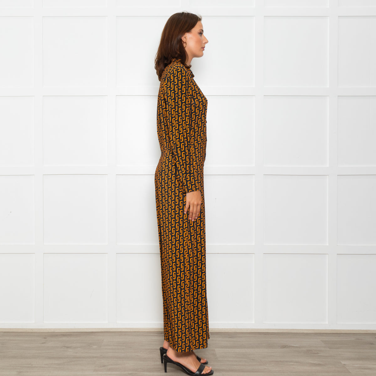 Jucca Navy Orange Geometric Link Printed Collared Playsuit