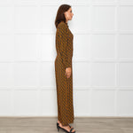 Jucca Navy Orange Geometric Link Printed Collared Playsuit