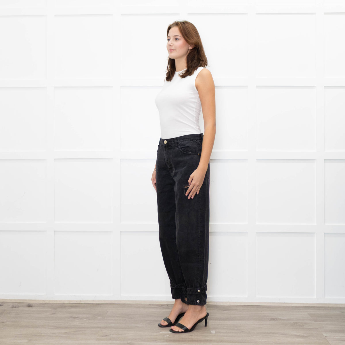 Pinko Black Distressed Denim Tie-Up Detail Jeans