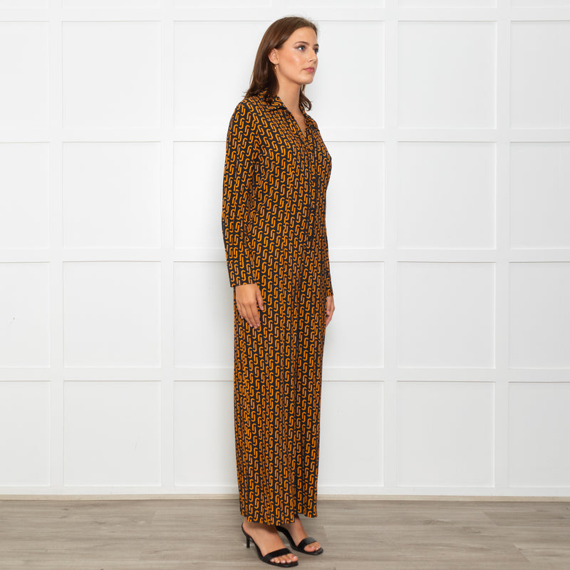 Jucca Navy Orange Geometric Link Printed Collared Playsuit